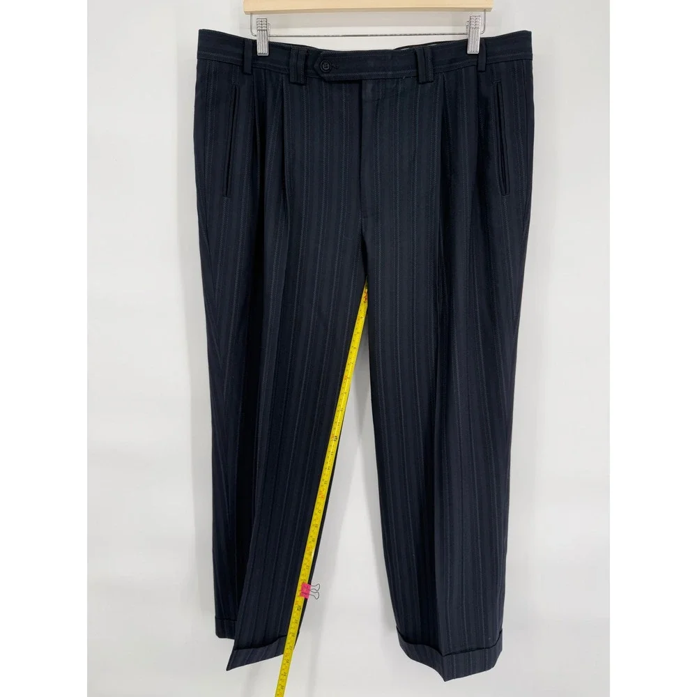 Cubavera Mens Pinstripe Suit Sz 44R‎ Navy Blue Green Lining Business